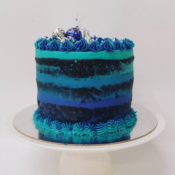 Blue Ombre Naked Cake with Chocolate Toppings