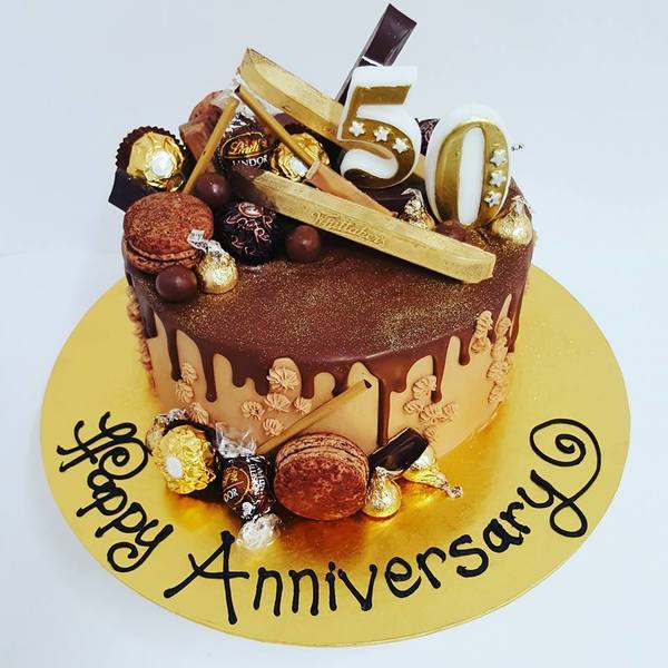 Chocolate and Gold 50th Anniversary Cake