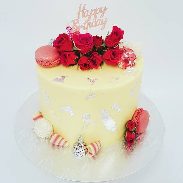Smooth Cream with Silver Leaf and Red Flowers