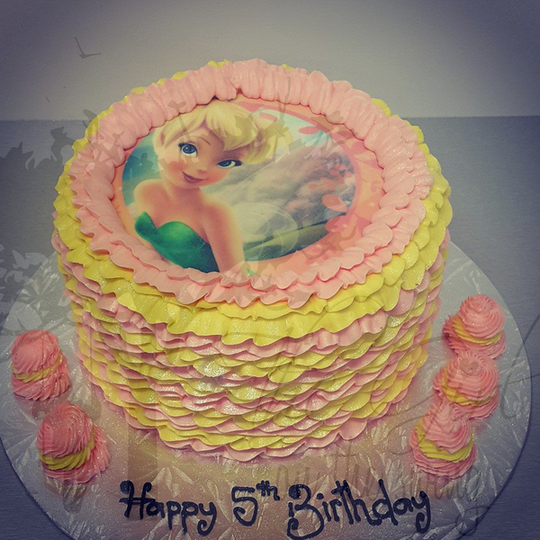 Pink and Yellow Frills with Tinkerbell Edible Image