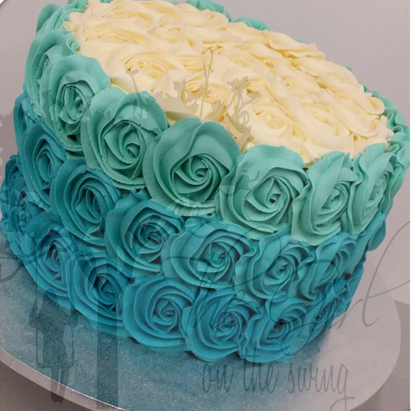 Blue Ombre Roses with Cream Rose Top