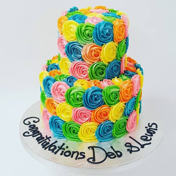 Two Tier Bright Rainbow Roses