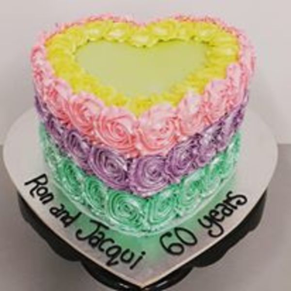 Four Coloured Heart Rose Cake